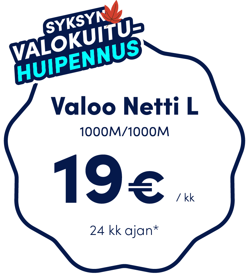 Valoo Netti L 1000/1000 Mbit's 19 €/kk (24 kk ajan)*